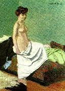 Felix  Vallotton naken kvinna som haller sitt nattlinne painting